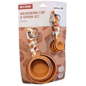 Autumn Leaves Measuring Cups Spoons Peach Holder Metal Handles and Rings NEW
